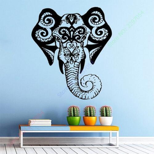 Free shipping Elephant Wall Decal Indian Pattern Om Sign Living Room Vinyl Carving Wall Decal Sticker for Home Window Decoration
