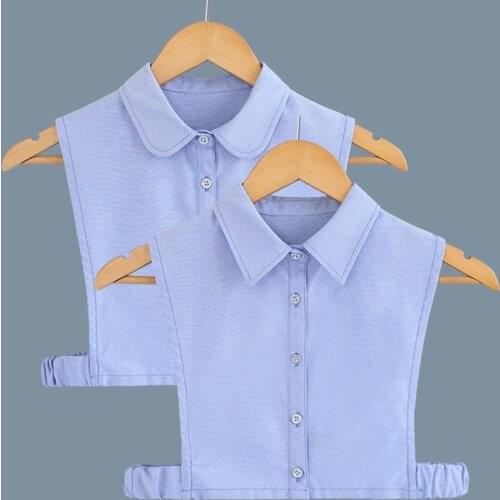 Women Oxford Cotton Blue Lapel False Fake Collar Button Down Detachable Half Shirt Blouse Office Lady Decorative Dickey