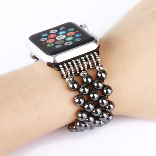 Black Agate Bracelet Band for Apple Watch Series 1/2/3 40mm 38mm Handmade Jewelry Strap for iwatch Series SE 6 5 4 42mm 44mm