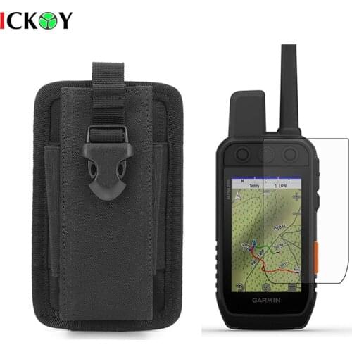 Military Tactical Portable Pouch Case + Screen Protector Shield Film for Garmin Alpha 200i Alpha200i Hiking Handheld GPS
