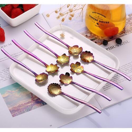 Dessert Spoon Honey Spoon Mixing Scoop Cucharas Stainless Steel Ladle Colorful Tableware Mirror Polished Cutlery Set 8pcs/set