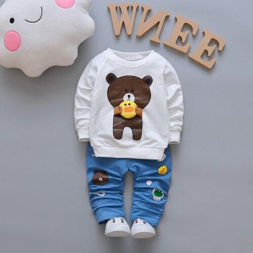 DIIMUU 2pcs Toddler Baby Clothing Boys Girls Clothes Cotton Outfits Long Sleeve Pullovers O-neck T-Shirts Pants Cartoons Sets