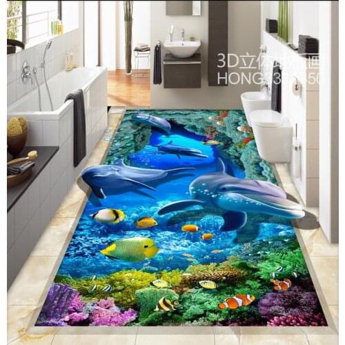 Home Decoration 3D stereoscopic SeaWorld PVC waterproof floor 3D wallpaper floor for living room