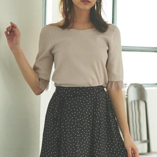 Elegant V-neck Slim Solid Knitted Tops 2021 Japan Style Sweet Mesh Patchwork Half Sleeve Pullovers Chic Backless Summer Sweater