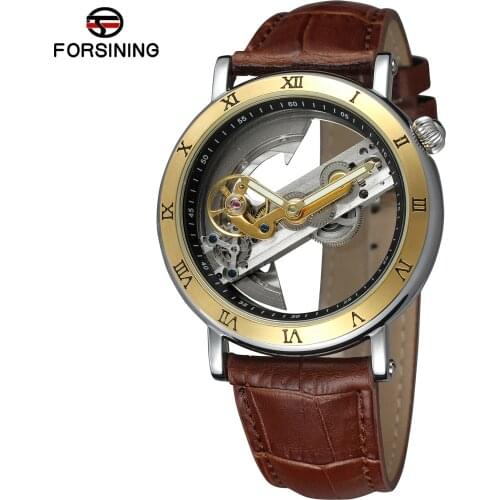 Forsining High-Quality Leather Strap Hollow Transparent Dial Automatic Watch Personality Trend Men Casual Fashion Watches Male