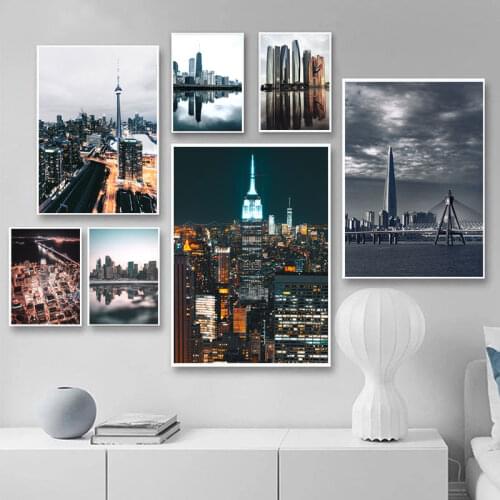 City Building Landscape Print Wall Art Night View Posters and Prints Nordic Style Modern Picture for Living Room Home Decor