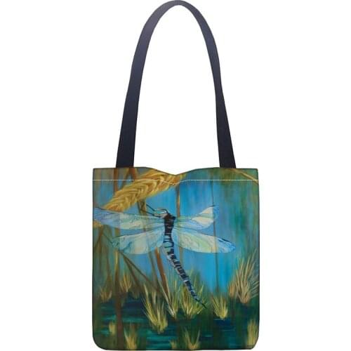 Custom dragonfly paint printing shoulder bag canvas tote bag shopping travel book handbag custom logo