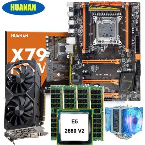 HUANANZHI X79 Deluxe Gaming Motherboard Combo M.2 Slot CPU Xeon E5 2680 V2 Cooler RAM 64G(4*16G) RECC GTX1050ti 4G Video Card