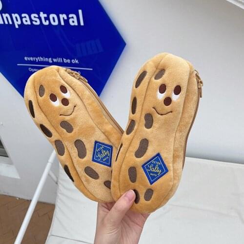 Ins Cute Peanut Pencil Case Cute Plush Embroidery Stationery Bag Student Cartoon Stationery Box papelaria criativa Storage bag