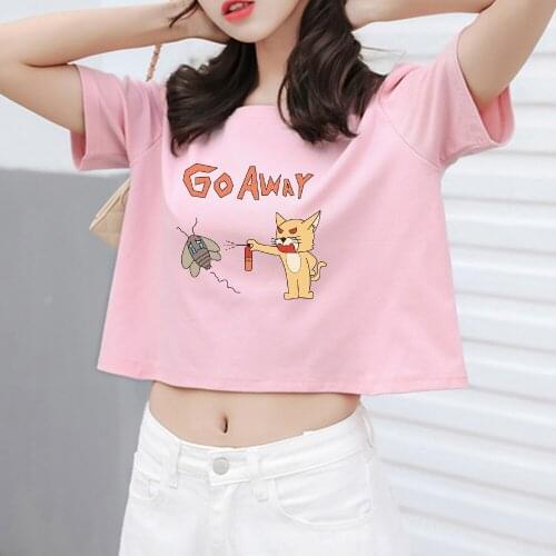Summer Harajuku Funny Women Short Sleeve T Shirt Cute Cat Print Loose Short Tops T-shirt Kawaii Sexy Female Itself Crop T-shirt