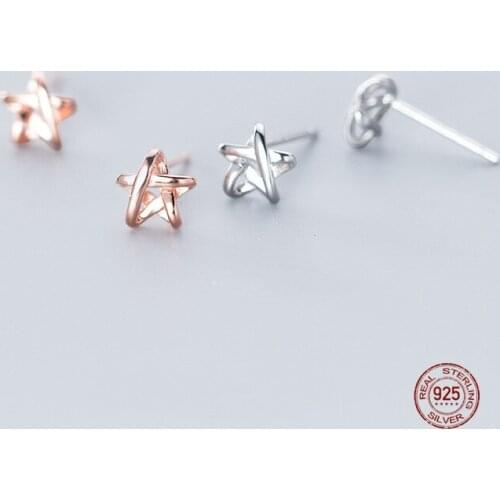 LKO 925 Sterling Silver Hollow Out Star Stud Earrings For Fashion Women Party Minimalist Fine Jewelry OL Accessories Gift