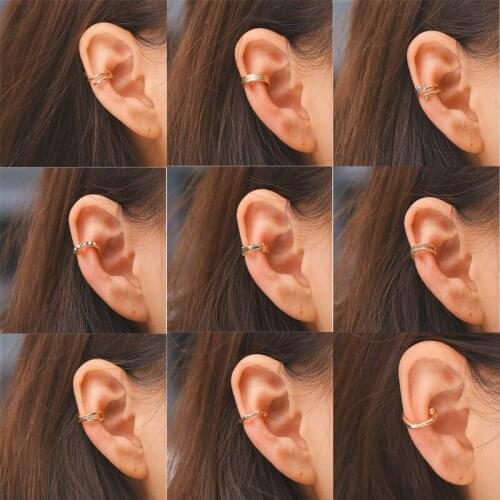 Fashion Gold Color Ear Cuffs for Women Girls Punk No Piercing Fake Cartilage Earring Stars Cross Clip Earrings Jewelry Gift