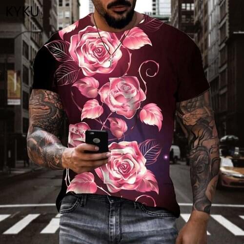 KYKU Brand Flower T shirt Men Flowers Tshirts Casual Street Funny T shirts Party T-shirts 3d Short Sleeve T shirts Printed Style