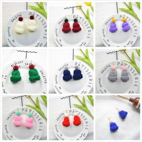 Japan and Korea Autumn And Winter Simulated Creative Earrings Cute Wool Ball Knitted Hat Earrings For Women Jewelry Gift