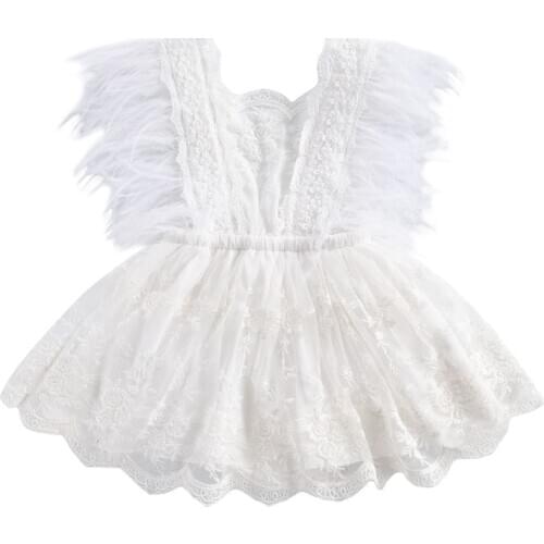 New Baby Girls Tassel Rompers Dress Lace Flowers Feather Fly Sleeve Flouncing Hem Floral Embroidery Layered Jumpsuits 0-24Months