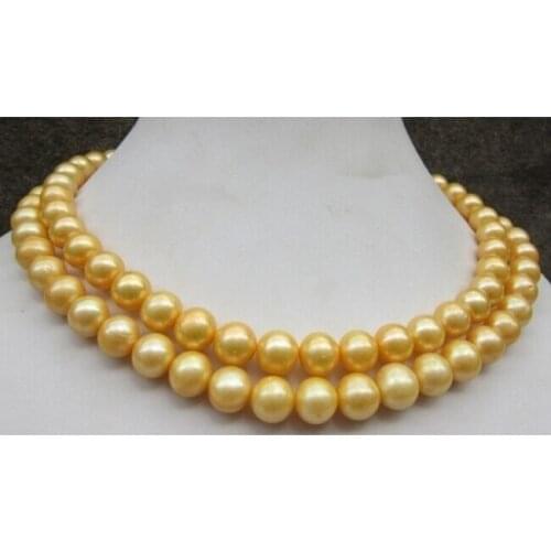 Huge AAA 9-10 mm genuine south sea golden pearl necklace 32 inch Gold Clasp Factory Wholesale price Women Gift word Jewelry