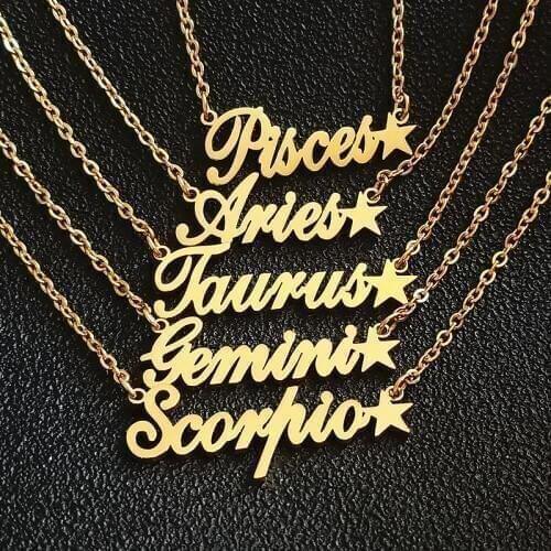 Zodiac Letter Pendant Necklaces Aries Taurus Gemini Cancer Leo Virgo Libra Scorpio Sagittarius Capricorn Aquarius Pisces Choker