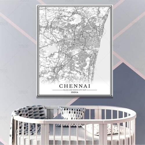 Map print poster canvas poster canvasWorld City CHENNAIMap Black White MapPoster Picture Art