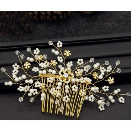 Charm Flower Rhinestone Hair Slide Floral Crystal Bridal Head Piece Pearls Wedding Hair Comb For Bridesmaid Jewelry Accessories