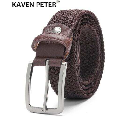 Elastic Belt For Men And For Women Waist Belt Canvas Stretch Braided Woven Leather Belt 1-3/8" Wide Dark Brown Extend 160 CM