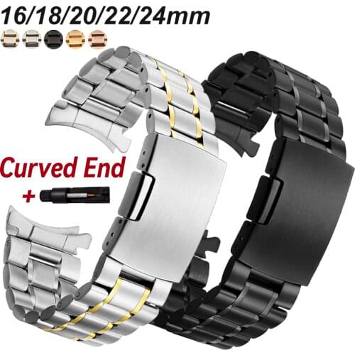 Solid Stainless Steel Watchband For Samsung galaxy watch 3 41MM 42mm For Seiko Curved End Business Bracelet 16/18/24/20/22mm
