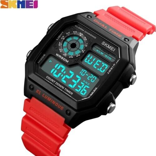 SKMEI Men Electronic Sports Watches Countdown Stopwatch Calendar Digital Watch 5Bar Waterproof Male Clock Relogio Masculino 1299