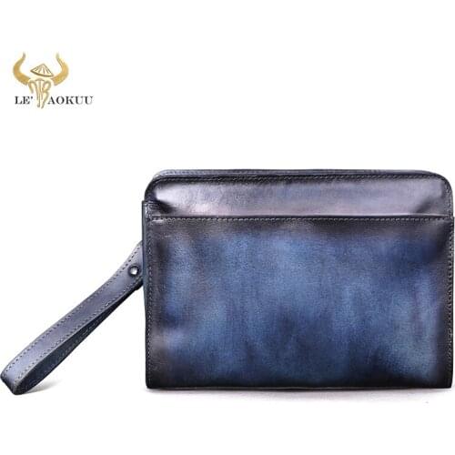 Hot Sale Brand Luxury Male Men Thick Real leather Vintage Coffee Under-arm Bag Organizer Wallet Purse Design Clutch Handbag 2753