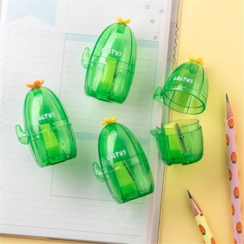 Cute Green Cactus Shape Pencil Sharpener for Kids Kawaii Stationery Pencil Cutter Kids Gifts School Office Supplies papeleria