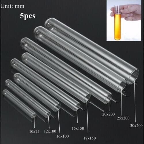 5pcs thickened transparent laboratory glass tubes with a diameter of 12mm-25mm round bottom glass test tubes