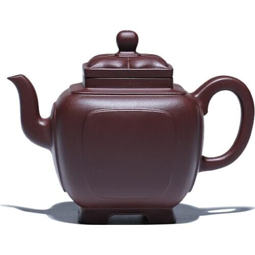 Yixing purple clay teapot pure hand-made teapot square ware famous tea set purple mud rhombus square teapot