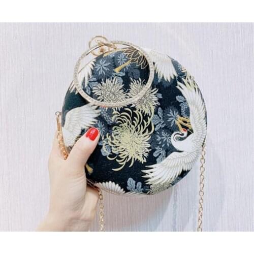 Chinese Style Cheongsam Womens Bag with Crossbody Small Round Bag Embroidery Evening Bags B1190