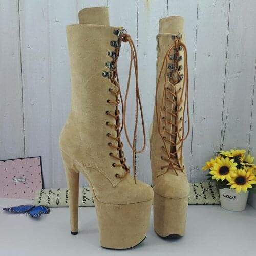 Leecabe Beige Suede upper 20CM/8Inch Womens Platform Sandals party High Heels Shoes Pole Dance bootie
