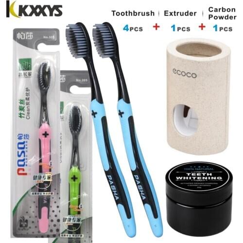 4Pcs Nano Bamboo Charcoal Toothbrush Portable Soft Hair Tooth Brush Tongue Cleaner Black Heads Nano-antibacterial Toothbrush