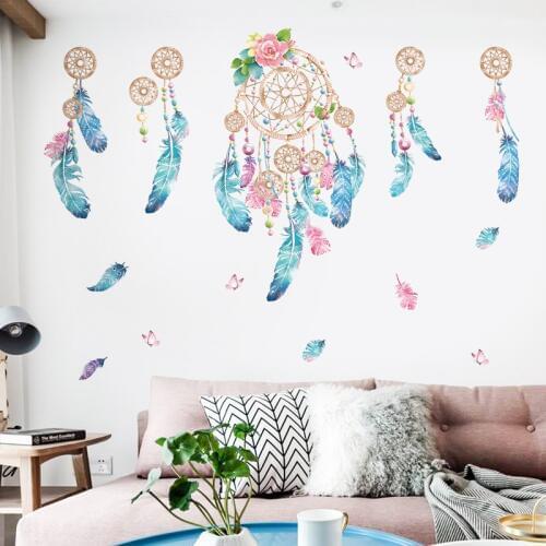 1 PC Large Colorful Feather Wall Sticker Catch Monternet Dream Catcher Art Design For Living Room Kid Room Door Stickers