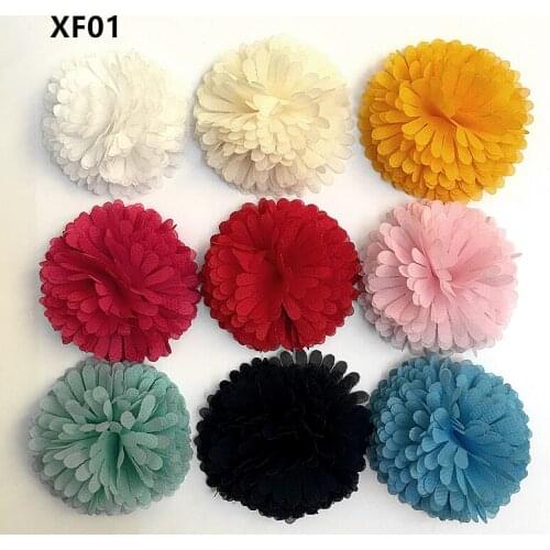 5 PCS 11 color DIY Flowers Kids Boutique 6CM Flower Chiffon Flowers sewing Christmas Wedding girls Hair Accessories without clip