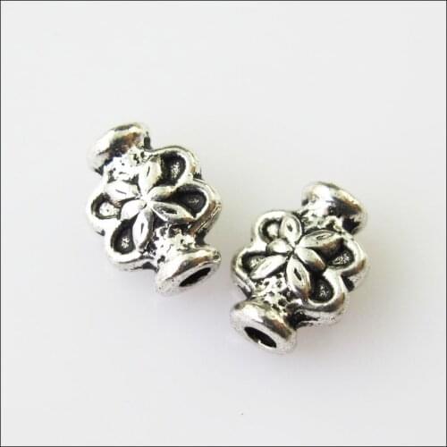 80Pcs Antiqued Silver Color Tube Flower Star Spacer Beads Charms 6x8mm