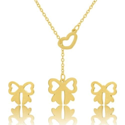 Butterfly Earings Pendant Necklace Stainlessl Steel Choker Necklaces Fashion Jewelry Sets for Women As DIY Gift Wholesale 45cm