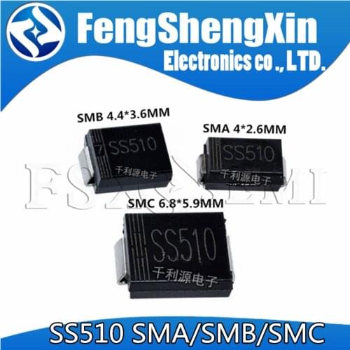100pcs/lot SS510 SMA SMB SMC SR5100 5A 100V DO-214AA DO-214AC DO-214AB SCHOTTKY BARRIER RECTIFIERS