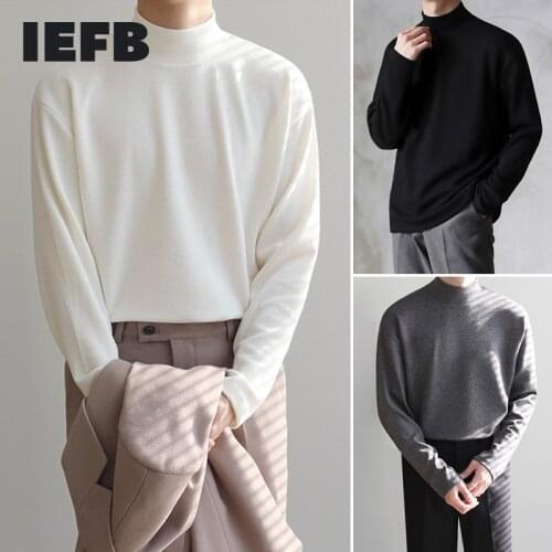 IEFB Spring Autumn Basic Tops Half High Collar Base Causal Cotton Long Sleeve T-shirt 2021 New Korean Fashion Clothes 9Y5270