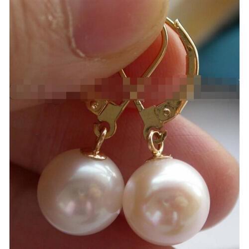 Free shipping 00336 genuine Natural 10mm Perfect Round White Pearl Earrings 14