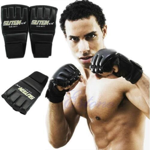 Half Finger PU Leather Boxing Gloves Sanda Fighting Sandbag Fist Glove Y51D