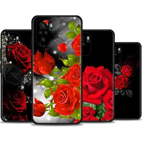Case for Redmi Note 10 Pro Max 9 8 8T 7 Cover For Redmi K40 Pro Plus 9 Power 9A 9C 9T 8A Funda Bright Red Rose Flowers
