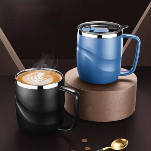 Black Stainless Steel Insulated Coffee Mug with Sliding Lid Vacuum Travel Mug with Handle Camping Tea Flask for Hot Cold Drinks