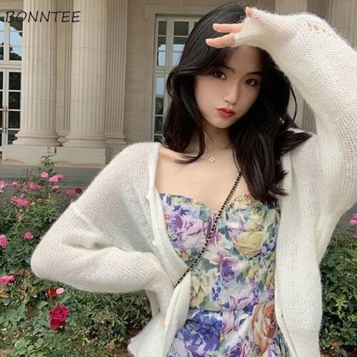 Cardigan Women 4-colors Elegant All-match Solid Vintage Loose Knitting Leisure Popular Single Breasted Lazy Spring Autumn Retro