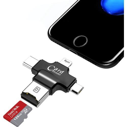 Kismo 4 in 1 Micro SD Memory Card Reader Lightning/Type-C OTG Card Reader for iphone 6 7 8 Plus Samsung S8 S9 OnePlus 5 6