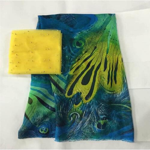 LX!African soft silk fabric for garment neat embroidery on the material with swiss voile lace tissu (5+2 Yards/set ) !F33108