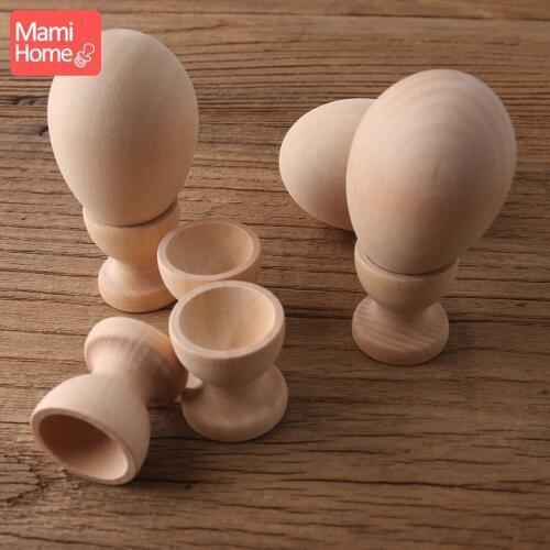Mamihome 1set(2pc) Food Grade Wooden Egg And Egg Cup Teether DIY Unfinshed Crafts Natural Wood Painting Blocks Montessori Toys