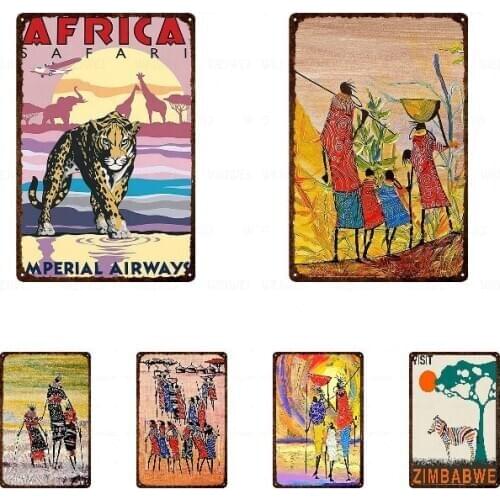 Africa City Plaque Metal Vintage Travel Tin Sign Metal Plate For Wall Pub Cafe Living Room Home Craft Decor