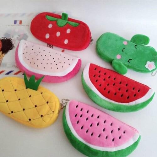 Cute Fruit Watermelon Cactus Plush Pencil Case Cosmetic Bag Pen Box for Girls Gift Stationery Pouch School Office Supplies