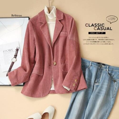 Fashion Women Corduroy Long Sleeves Lapel blaze Style Jacket Fall Winter Elegant Solid Color New Loose Casual Short Jackets